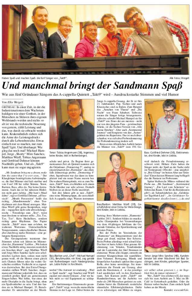 Artikel über Takt9 im GT vom 23.3.13